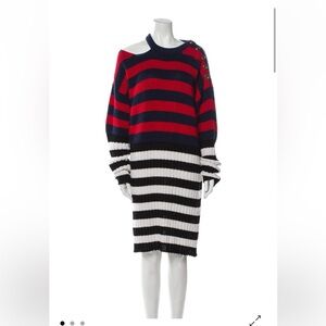 Balmain Striped shift Sweater Dress in Red, Navy & White. Size 4